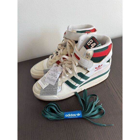 adidas Originals Men's Forum 84 High Sneakers GX9055 Cream White/Green/Red 8.5 - Picture 2 of 7